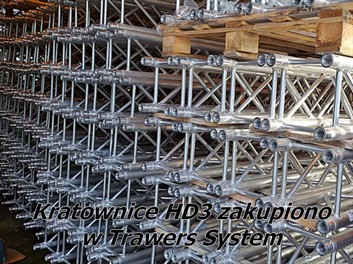 Zakupiliśmy nowe kratownice w odcinkach 2m i 1m o gubości ścianki HD3 firmy Alumstage. I tak na wynajem: 800m kratownicy 30cm oraz 900m kratownicy 40cm. Ofertę wzbogacają kratownice czarne"ZAPRASZAMY"